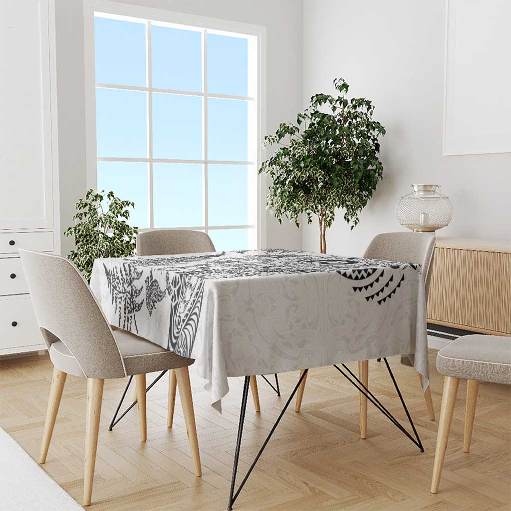 New Zealand Sea Animals Tablecloth with Maori Koru Tribal Tattoo and Silver Ferns White Color LT03 - Polynesian Pride