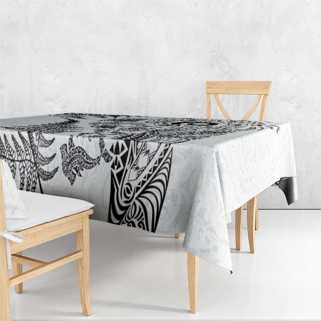 New Zealand Sea Animals Tablecloth with Maori Koru Tribal Tattoo and Silver Ferns White Color LT03 - Polynesian Pride