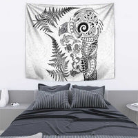 New Zealand Sea Animals Tapestry with Maori Koru Tribal Tattoo and Silver Ferns White Color LT03 - Polynesian Pride