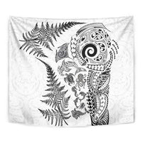 New Zealand Sea Animals Tapestry with Maori Koru Tribal Tattoo and Silver Ferns White Color LT03 - Polynesian Pride