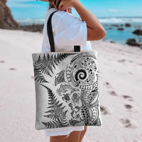 New Zealand Sea Animals Tote Bag with Maori Koru Tribal Tattoo and Silver Ferns White Color LT03 - Polynesian Pride