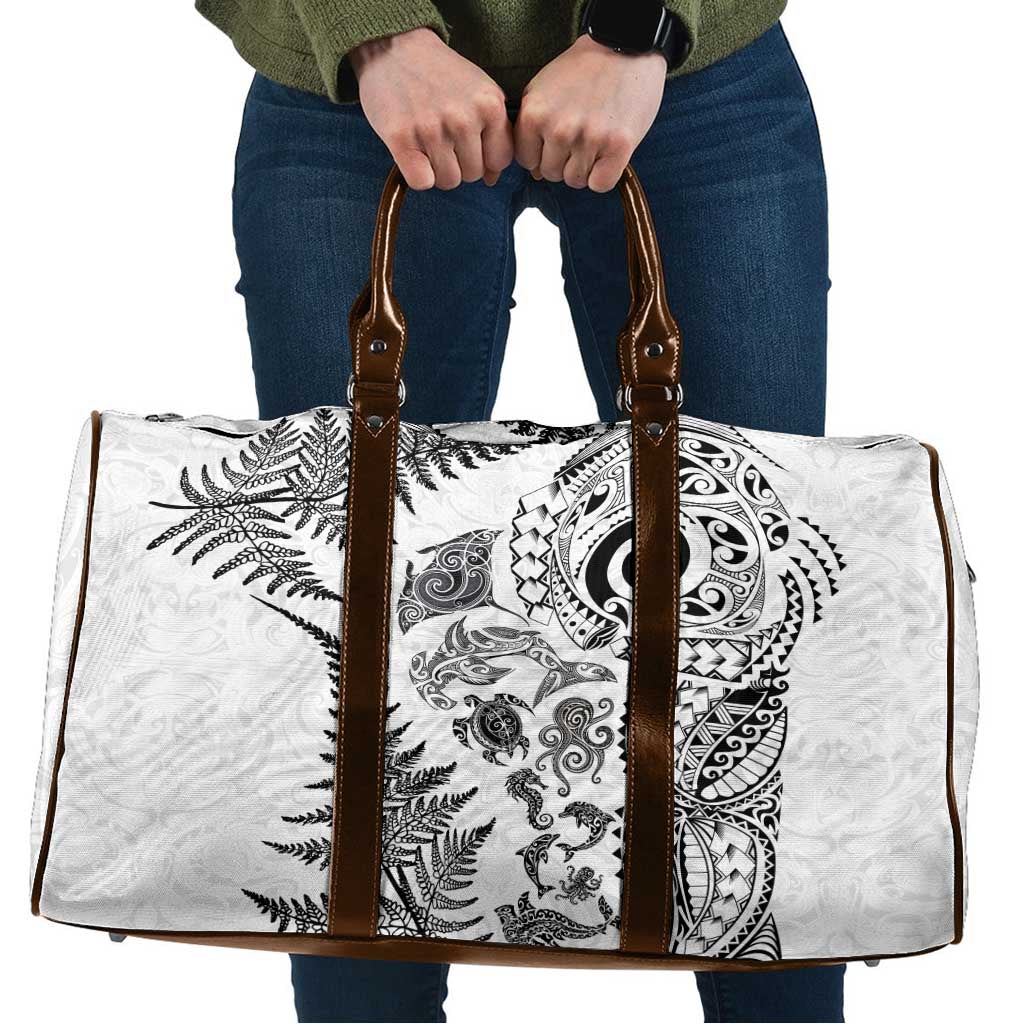 New Zealand Sea Animals Travel Bag with Maori Koru Tribal Tattoo and Silver Ferns White Color LT03 White - Polynesian Pride