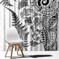 New Zealand Sea Animals Window Curtain with Maori Koru Tribal Tattoo and Silver Ferns White Color LT03 - Polynesian Pride