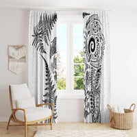 New Zealand Sea Animals Window Curtain with Maori Koru Tribal Tattoo and Silver Ferns White Color LT03 - Polynesian Pride