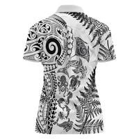 New Zealand Sea Animals Women Polo Shirt with Maori Koru Tribal Tattoo and Silver Ferns White Color LT03 - Polynesian Pride