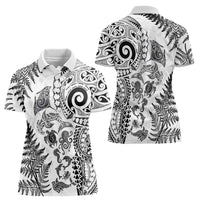 New Zealand Sea Animals Women Polo Shirt with Maori Koru Tribal Tattoo and Silver Ferns White Color LT03 - Polynesian Pride