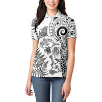 New Zealand Sea Animals Women Polo Shirt with Maori Koru Tribal Tattoo and Silver Ferns White Color LT03 - Polynesian Pride