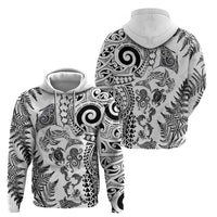 New Zealand Sea Animals Zip Hoodie with Maori Koru Tribal Tattoo and Silver Ferns White Color LT03 - Polynesian Pride