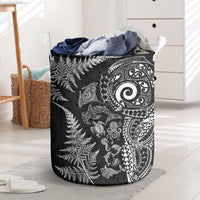 New Zealand Sea Animals Laundry Basket with Maori Koru Tribal Tattoo and Silver Ferns Black Color LT03 Black - Polynesian Pride
