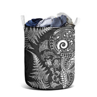 New Zealand Sea Animals Laundry Basket with Maori Koru Tribal Tattoo and Silver Ferns Black Color LT03 - Polynesian Pride