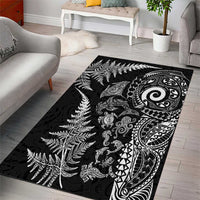 New Zealand Sea Animals Area Rug with Maori Koru Tribal Tattoo and Silver Ferns Black Color LT03 - Polynesian Pride