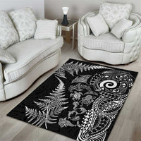 New Zealand Sea Animals Area Rug with Maori Koru Tribal Tattoo and Silver Ferns Black Color LT03 - Polynesian Pride