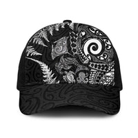 New Zealand Sea Animals Baseball Net Cap with Maori Koru Tribal Tattoo and Silver Ferns Black Color LT03 One Size Black Black - Polynesian Pride