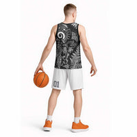 New Zealand Sea Animals Basketball Jersey with Maori Koru Tribal Tattoo and Silver Ferns Black Color LT03 - Polynesian Pride