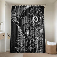 New Zealand Sea Animals Bathroom Set with Maori Koru Tribal Tattoo and Silver Ferns Black Color