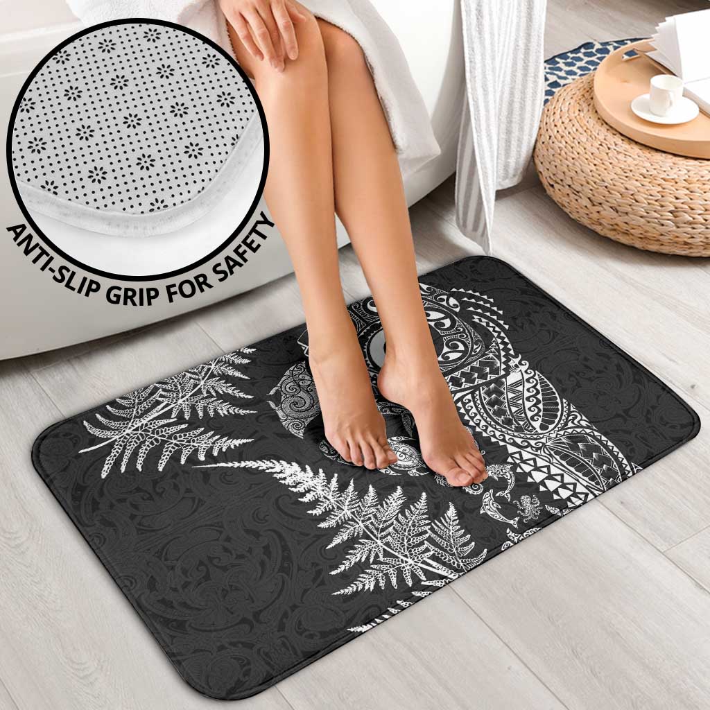 New Zealand Sea Animals Bathroom Set with Maori Koru Tribal Tattoo and Silver Ferns Black Color