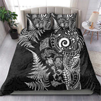 New Zealand Sea Animals Bedding Set with Maori Koru Tribal Tattoo and Silver Ferns Black Color LT03 - Polynesian Pride