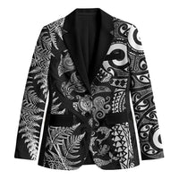 New Zealand Sea Animals Blazer with Maori Koru Tribal Tattoo and Silver Ferns Black Color LT03 Unisex Black - Polynesian Pride
