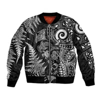 New Zealand Sea Animals Bomber Jacket with Maori Koru Tribal Tattoo and Silver Ferns Black Color LT03 Unisex Black - Polynesian Pride