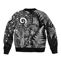 New Zealand Sea Animals Bomber Jacket with Maori Koru Tribal Tattoo and Silver Ferns Black Color LT03 - Polynesian Pride
