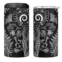 New Zealand Sea Animals 4 in 1 Can Cooler Tumbler with Maori Koru Tribal Tattoo and Silver Ferns Black Color LT03 One Size: 16 oz Black - Polynesian Pride