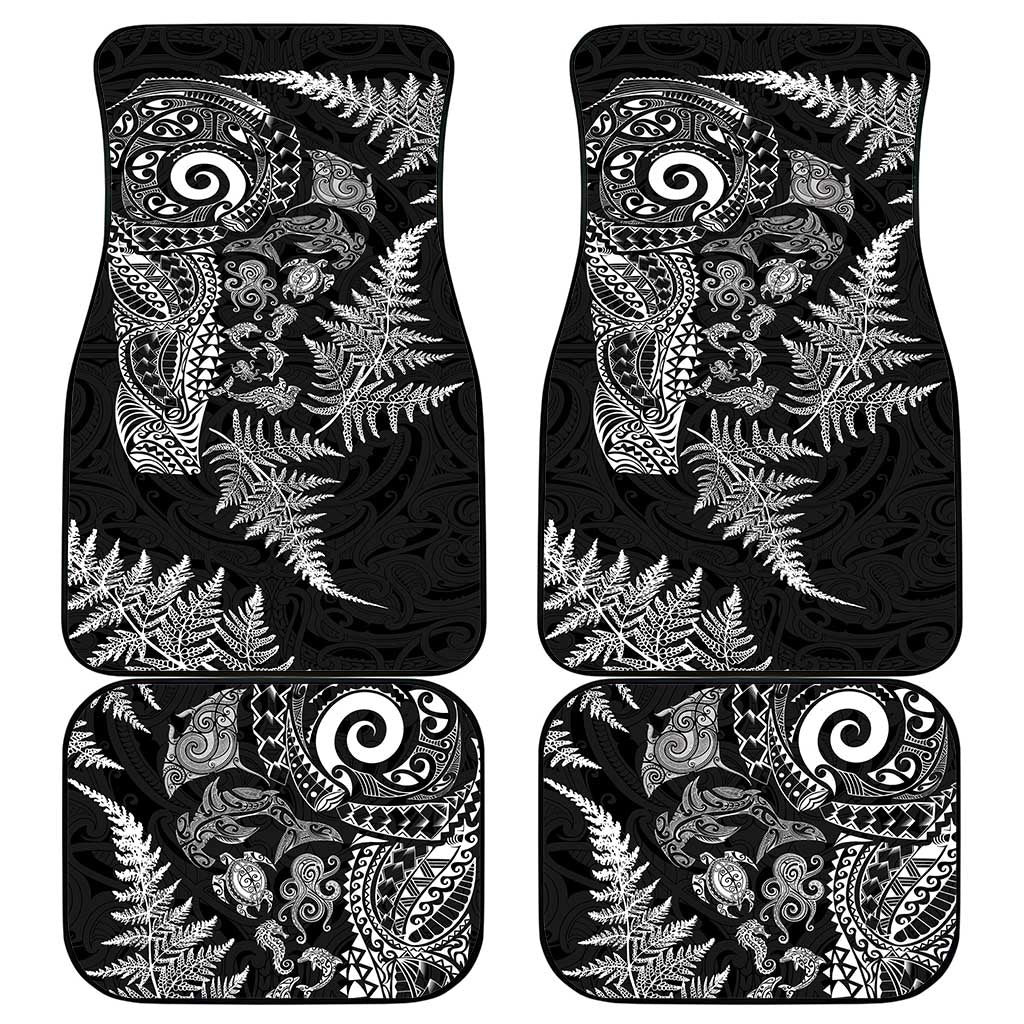 New Zealand Sea Animals Car Mats with Maori Koru Tribal Tattoo and Silver Ferns Black Color LT03 - Polynesian Pride