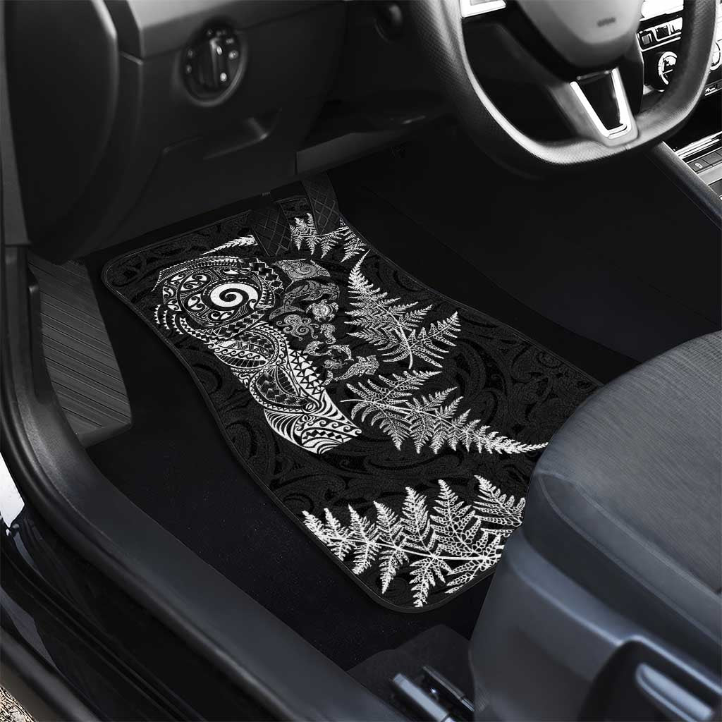 New Zealand Sea Animals Car Mats with Maori Koru Tribal Tattoo and Silver Ferns Black Color LT03 - Polynesian Pride