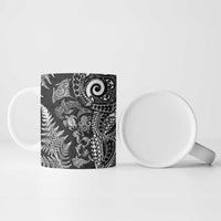 New Zealand Sea Animals Ceramic Mug with Maori Koru Tribal Tattoo and Silver Ferns Black Color LT03 - Polynesian Pride