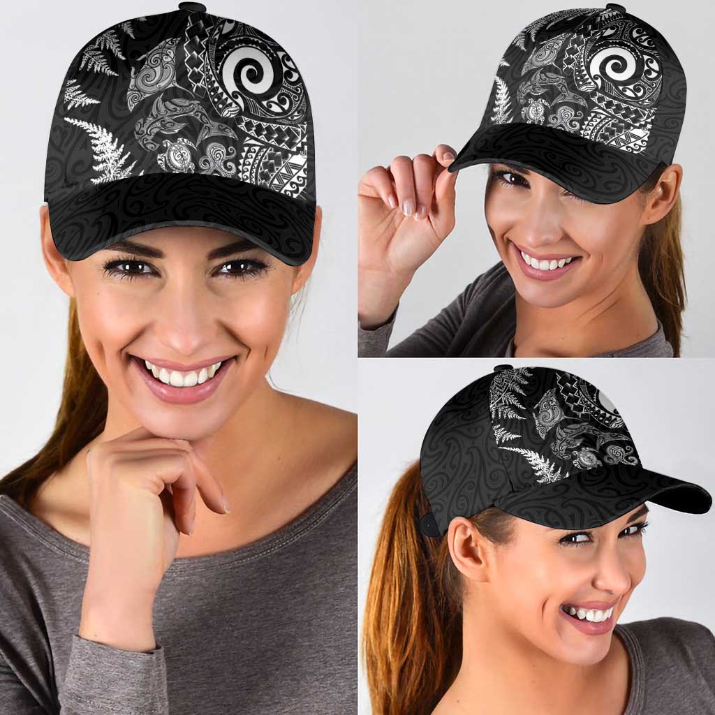 New Zealand Sea Animals Classic Cap with Maori Koru Tribal Tattoo and Silver Ferns Black Color LT03 - Polynesian Pride