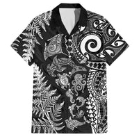 New Zealand Sea Animals Family Matching Long Sleeve Bodycon Dress and Hawaiian Shirt with Maori Koru Tribal Tattoo and Silver Ferns Black Color LT03 Dad's Shirt - Short Sleeve Black - Polynesian Pride