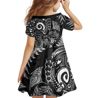 New Zealand Sea Animals Family Matching Tank Maxi Dress and Hawaiian Shirt with Maori Koru Tribal Tattoo and Silver Ferns Black Color LT03 - Polynesian Pride