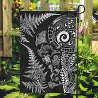 New Zealand Sea Animals Garden Flag with Maori Koru Tribal Tattoo and Silver Ferns Black Color LT03 Garden Flag Black - Polynesian Pride