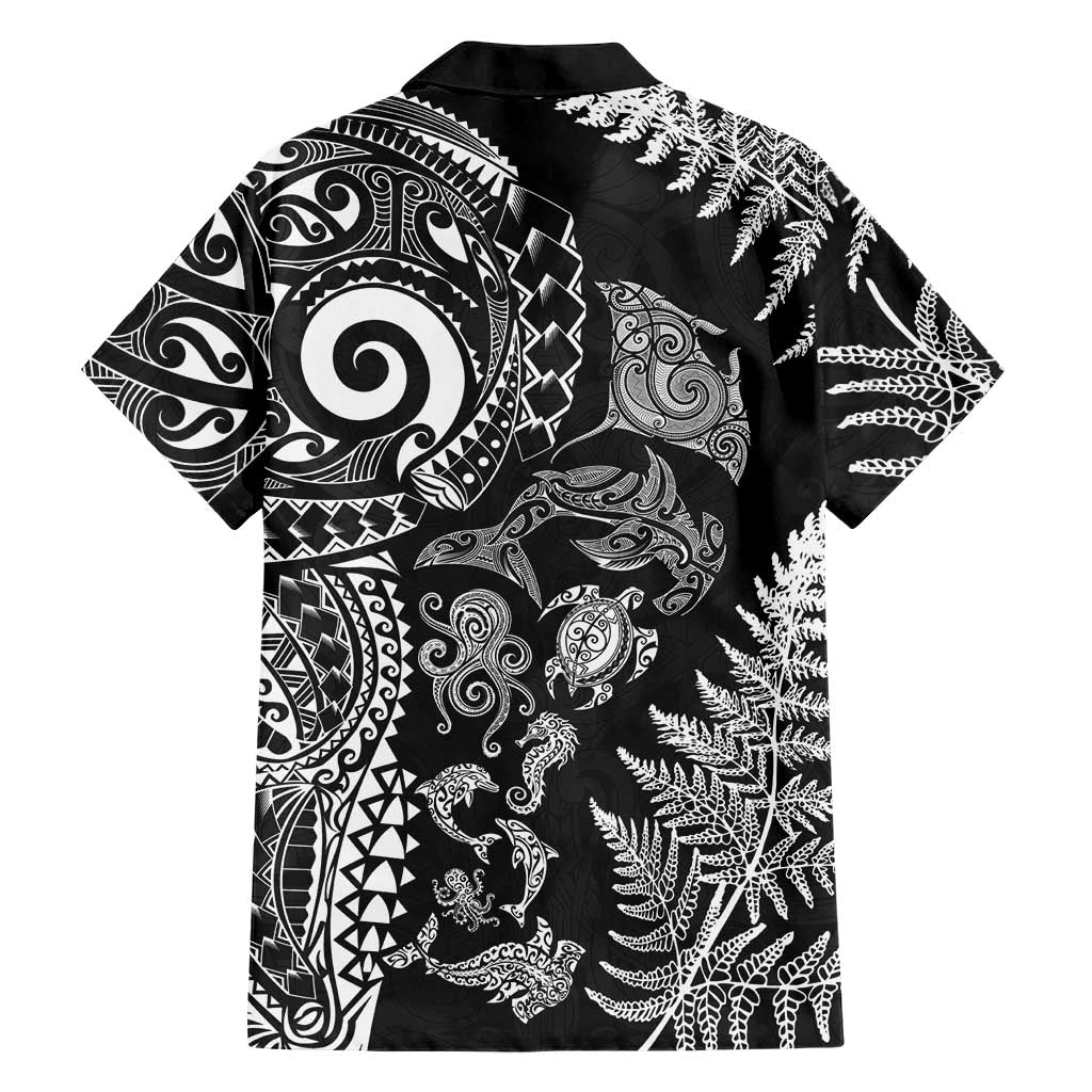 New Zealand Sea Animals Hawaiian Shirt with Maori Koru Tribal Tattoo and Silver Ferns Black Color LT03 - Polynesian Pride