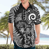 New Zealand Sea Animals Hawaiian Shirt with Maori Koru Tribal Tattoo and Silver Ferns Black Color LT03 - Polynesian Pride