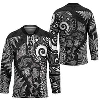 New Zealand Sea Animals Hockey Jersey with Maori Koru Tribal Tattoo and Silver Ferns Black Color LT03 - Polynesian Pride