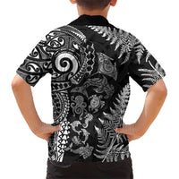 New Zealand Sea Animals Kid Hawaiian Shirt with Maori Koru Tribal Tattoo and Silver Ferns Black Color LT03 - Polynesian Pride