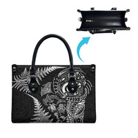 New Zealand Sea Animals Leather Bag with Maori Koru Tribal Tattoo and Silver Ferns Black Color LT03 - Polynesian Pride