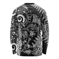 New Zealand Sea Animals Long Sleeve Shirt with Maori Koru Tribal Tattoo and Silver Ferns Black Color LT03 - Polynesian Pride