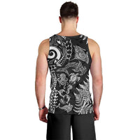 New Zealand Sea Animals Men Tank Top with Maori Koru Tribal Tattoo and Silver Ferns Black Color LT03 - Polynesian Pride