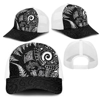 New Zealand Sea Animals Mesh Trucker Cap with Maori Koru Tribal Tattoo and Silver Ferns Black Color LT03 - Polynesian Pride