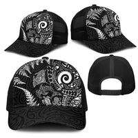 New Zealand Sea Animals Mesh Trucker Cap with Maori Koru Tribal Tattoo and Silver Ferns Black Color LT03 - Polynesian Pride