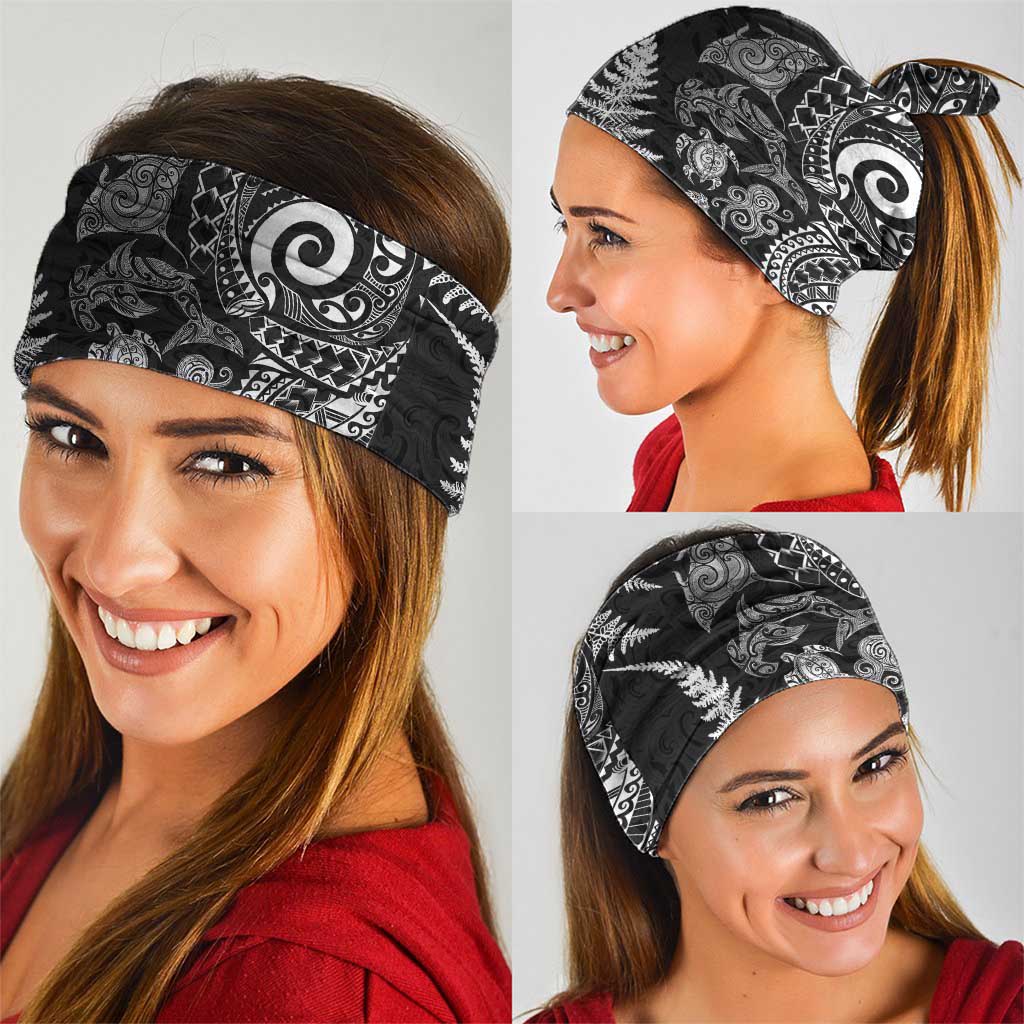 New Zealand Sea Animals Neck Gaiter with Maori Koru Tribal Tattoo and Silver Ferns Black Color LT03 - Polynesian Pride