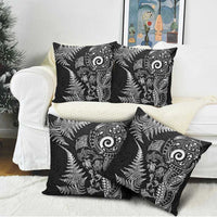 New Zealand Sea Animals Pillow Cover with Maori Koru Tribal Tattoo and Silver Ferns Black Color LT03 - Polynesian Pride