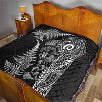 New Zealand Sea Animals Quilt with Maori Koru Tribal Tattoo and Silver Ferns Black Color LT03 - Polynesian Pride