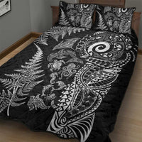 New Zealand Sea Animals Quilt Bed Set with Maori Koru Tribal Tattoo and Silver Ferns Black Color LT03 - Polynesian Pride