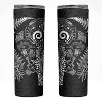 New Zealand Sea Animals Skinny Tumbler with Maori Koru Tribal Tattoo and Silver Ferns Black Color LT03 Black - Polynesian Pride