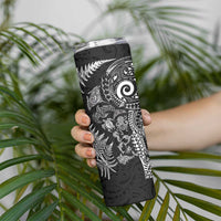 New Zealand Sea Animals Skinny Tumbler with Maori Koru Tribal Tattoo and Silver Ferns Black Color LT03 - Polynesian Pride