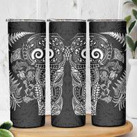 New Zealand Sea Animals Skinny Tumbler with Maori Koru Tribal Tattoo and Silver Ferns Black Color LT03 - Polynesian Pride