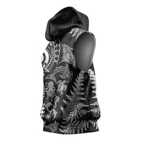 New Zealand Sea Animals Sleeveless Hoodie with Maori Koru Tribal Tattoo and Silver Ferns Black Color LT03 - Polynesian Pride