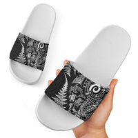 New Zealand Sea Animals Slide Sandals with Maori Koru Tribal Tattoo and Silver Ferns Black Color LT03 - Polynesian Pride